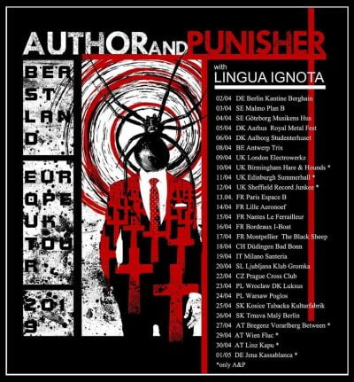 image article La tournée européenne AUTHOR & PUNISHER + LINGUA IGNOTA débute demain !!