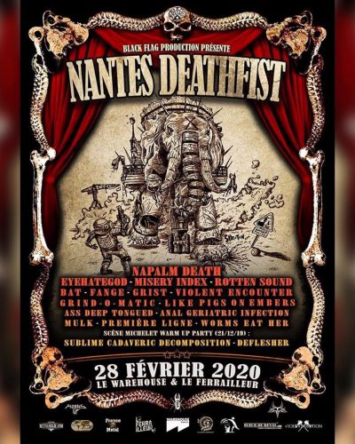 image article NAPALM DEATH / EYEHATEGOD / MISERY INDEX / ROTTEN SOUND / BAT en tournée européenne et à l'affiche du Nantes Deathfist 2020 !!