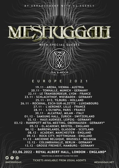 image article MESHUGGAH annonce une tournée européenne pour 2021 ( avec ZEAL & ARDOR )